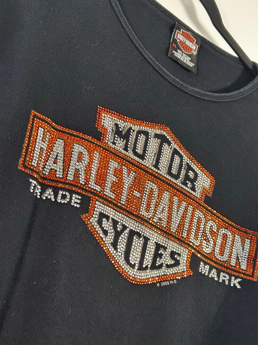 Harley Davidson Womens XL Rhinestone Bling T Shirt Black 2008 Roswell